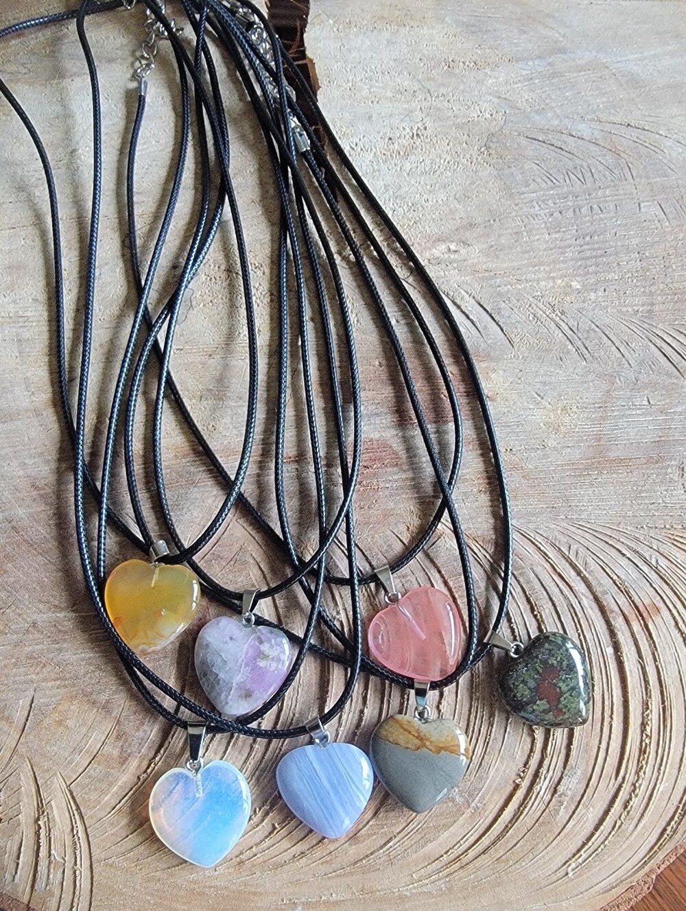 Multi- Heart Stone Pendant Necklaces Set Of 7